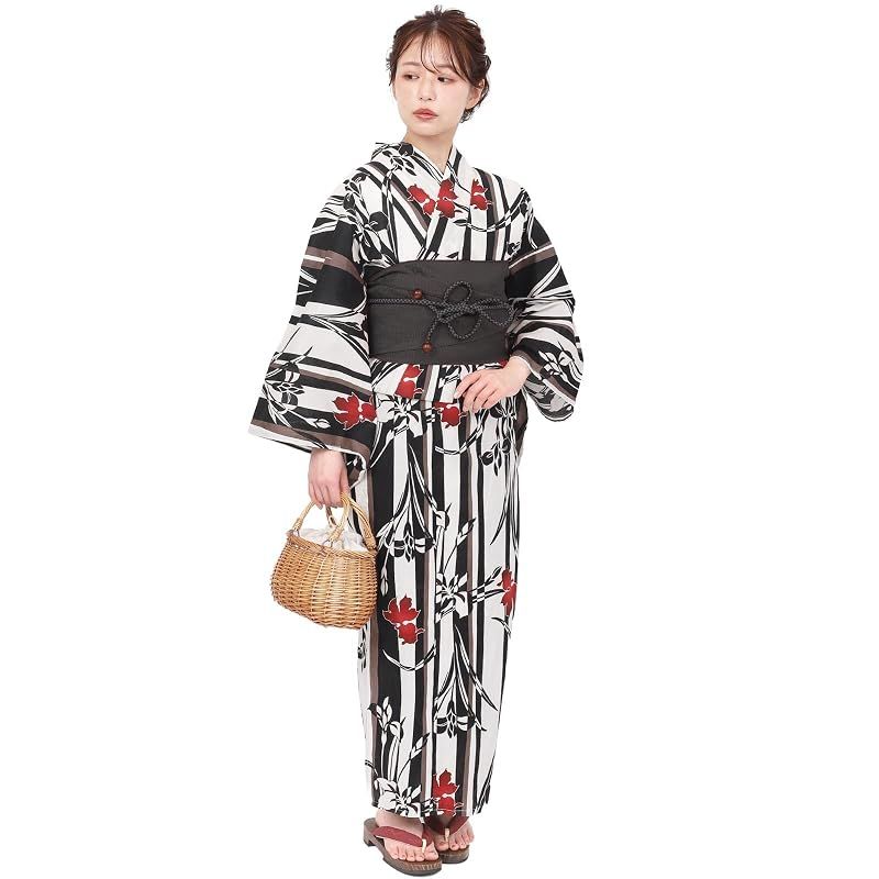 【新品】 [Fuuka] 風香 浴衣 兵児帯 2点 セット レディース フリーサイズ あやめ 薄ベージュ (兵児帯/日本製/ブラック) X5005B256