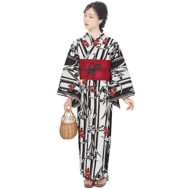 【新品】 風香 浴衣 レディース 作り帯 ワンタッチ 2点 セット フリーサイズ あやめ 薄ベージュ (ワンタッチ作り帯/日本製/茜色) X500509