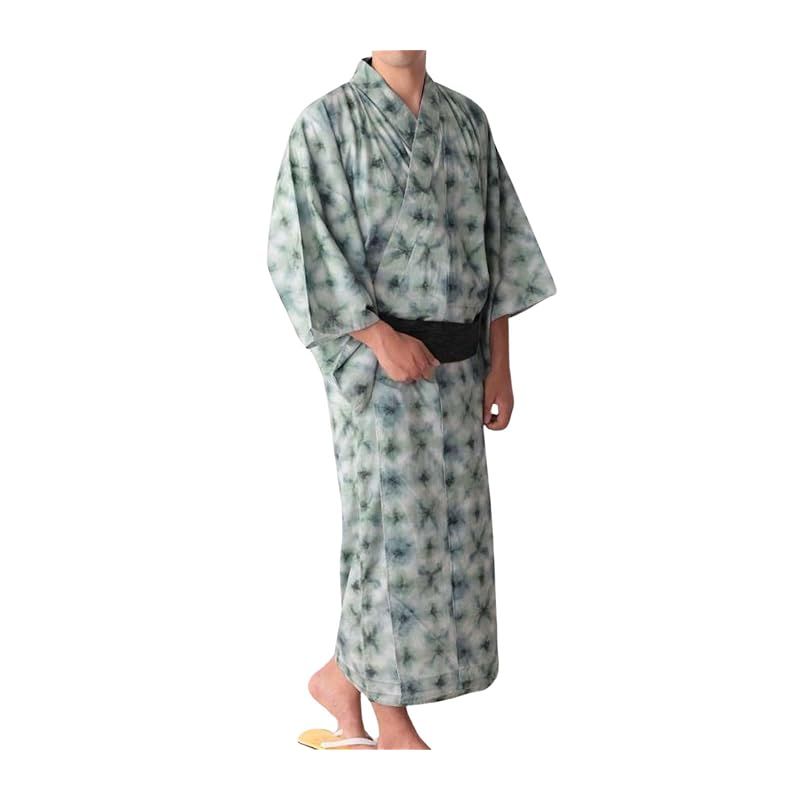 【新品】 [スウィートマミー] 浴衣 メンズ 浴衣EMU 男 3点セット ワンタッチ帯 接触冷感 ゆかた 男性 紺 しじら織り 綿 L