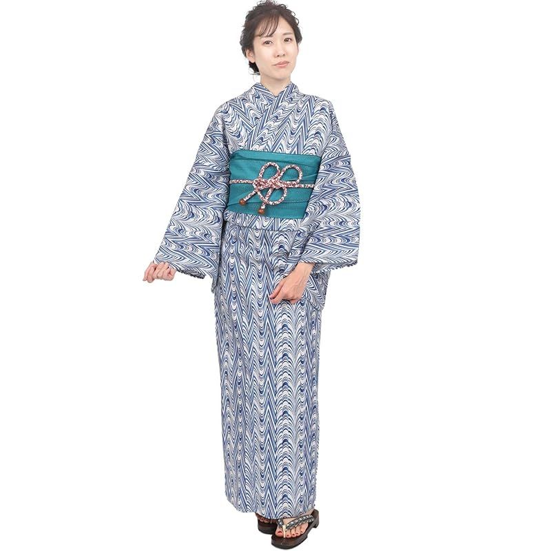【新品】 [Fuuka] 風香 浴衣 レディース 兵児帯 2点セット フリーサイズ 縞波流水 白青 (兵児帯/日本製/ターコイズ) X4021B-B167