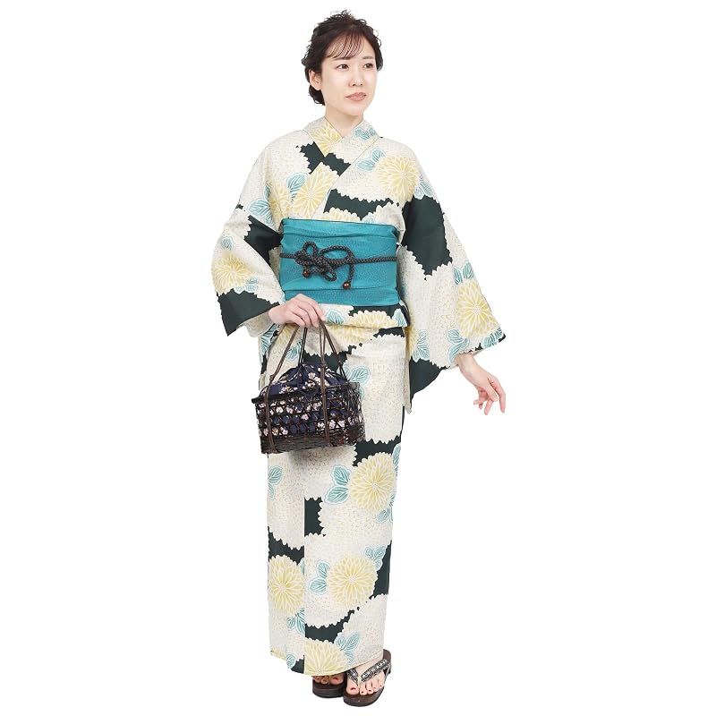 【新品】 [Fuuka] 風香 浴衣 レディース 兵児帯 2点セット フリーサイズ 菊 深緑 (兵児帯/日本製/ターコイズ) X4015A-B167