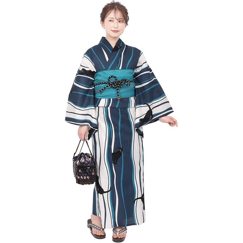 【新品】 [Fuuka] 風香 浴衣 兵児帯 2点 セット レディース フリーサイズ 猫縞 ターコイズ (兵児帯/日本製/ターコイズ) X5004B167