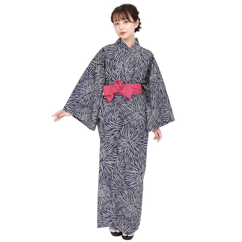 【新品】 [Fuuka] 旅館浴衣 帯 2点 セット 男女兼用 温泉 浴衣 リネン 色みやび帯 業務用 菊花紋 Mサイズ (色みやび帯/ピンク)