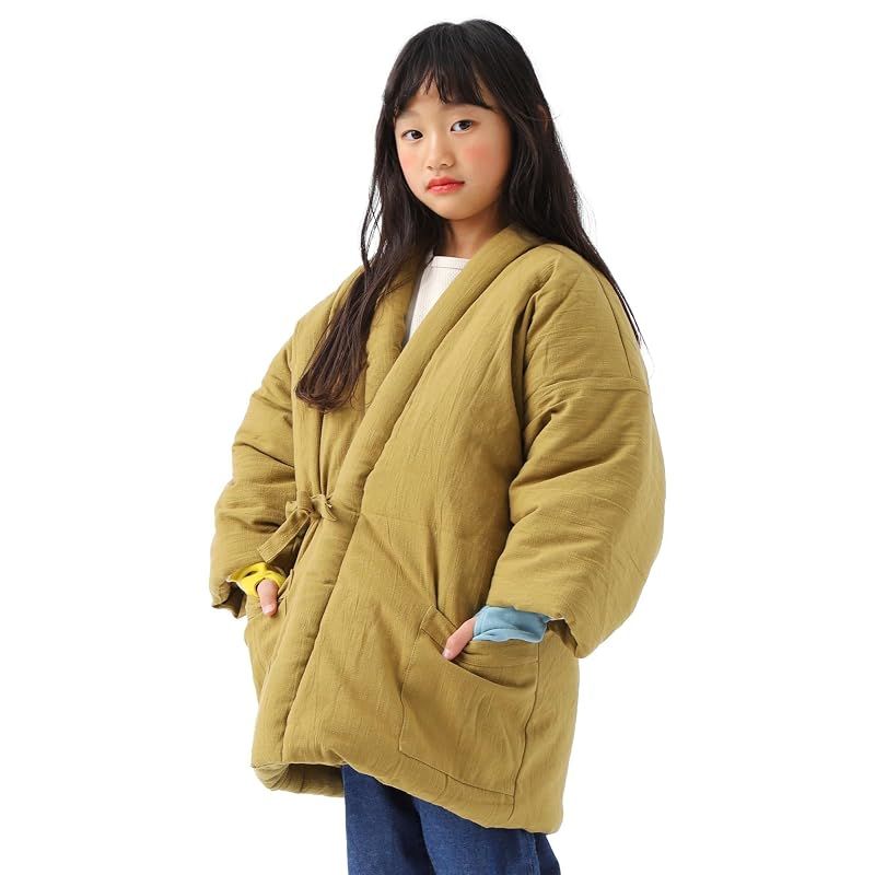 【新品】 [たゆたふ / TAYU-TAFU] 半纏 子ども 四つ紐 はんてん 久留米織 キッズ M(120-130cm) カラシ