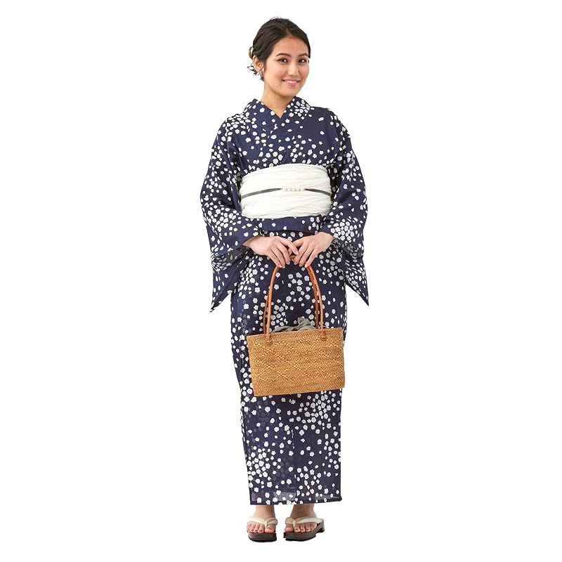 【新品】 [たゆたふ / TAYU-TAFU] セパレート浴衣 帯 2点 セット レディース 簡単 着付け 二部式 浴衣 ゆかた 綿 兵児帯 へこ帯 かわいい おしゃれ 夏用着物 一人で着られる 初心者 小さいサイズ 大きいサイズ 浴衣セット (A 紺地 小花