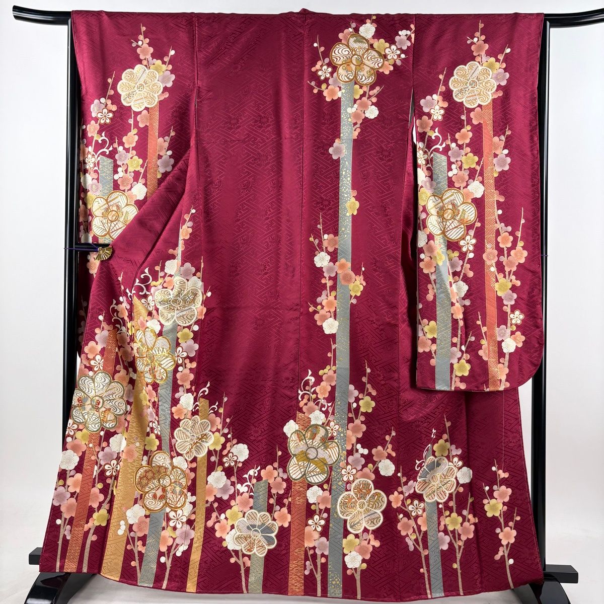 美品】 振袖 身丈164.5cm 裄丈66cm M 袷 袋帯フルセット 菊 枝梅 金糸 