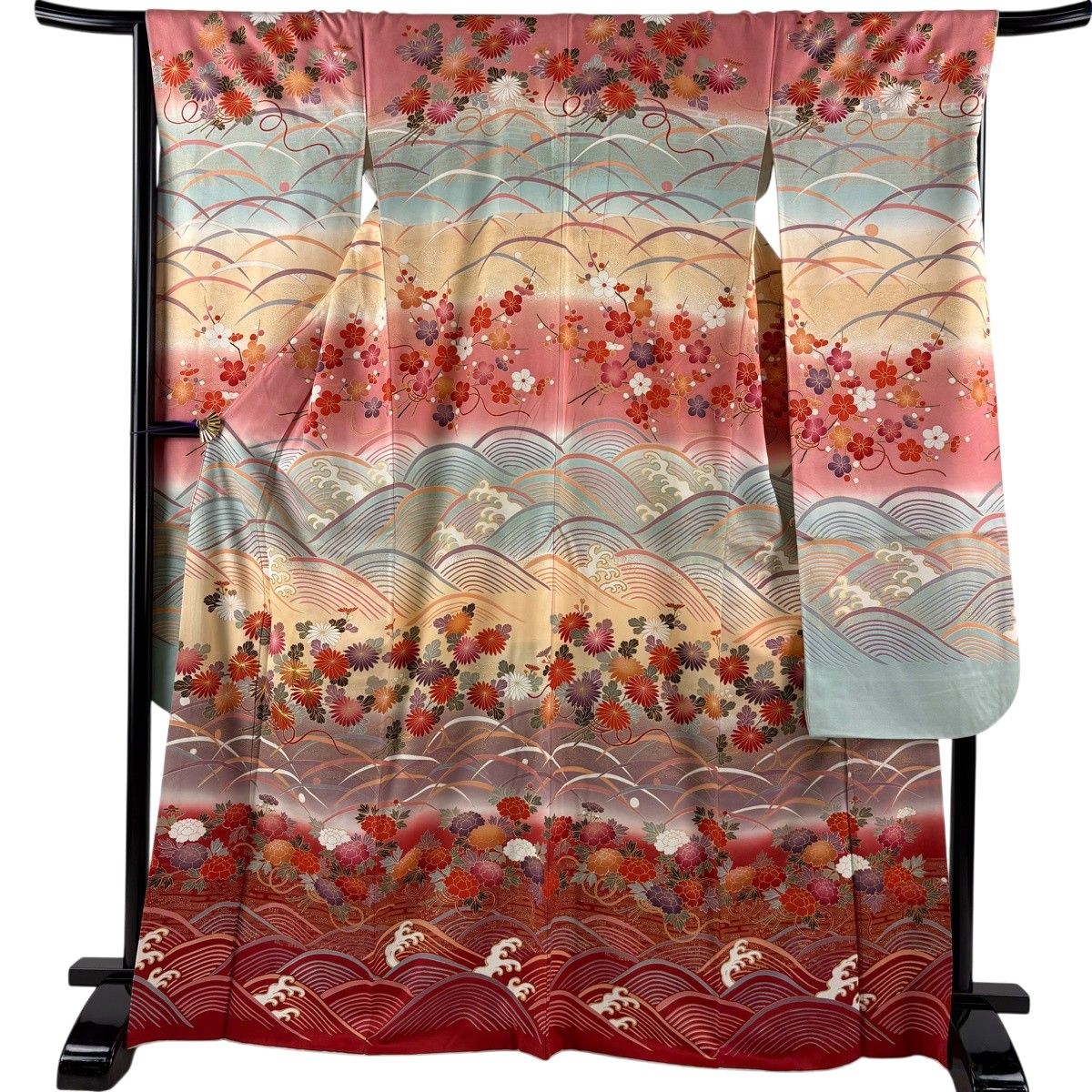 振袖 身丈168.5cm 裄丈67.5cm L 七宝 金糸金通し 朱色正絹名品 振袖 身丈168.5cm 裄丈67cm M 袷 草花 波 金糸 金彩 ベージュ 正絹