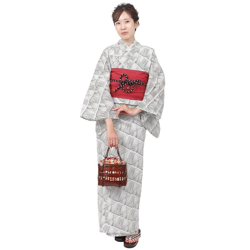 【新品】 [Fuuka] 風香 浴衣 レディース 兵児帯 2点セット フリーサイズ 幾何学 白黒 (兵児帯/日本製/レッド) X4020A-B115