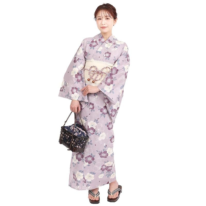 【新品】 [Fuuka] 風香 浴衣 レディース 二部式 兵児帯 2点セット セパレート フリーサイズ 桜 パープル (兵児帯/日本製/オフホワイト) X23H18B104
