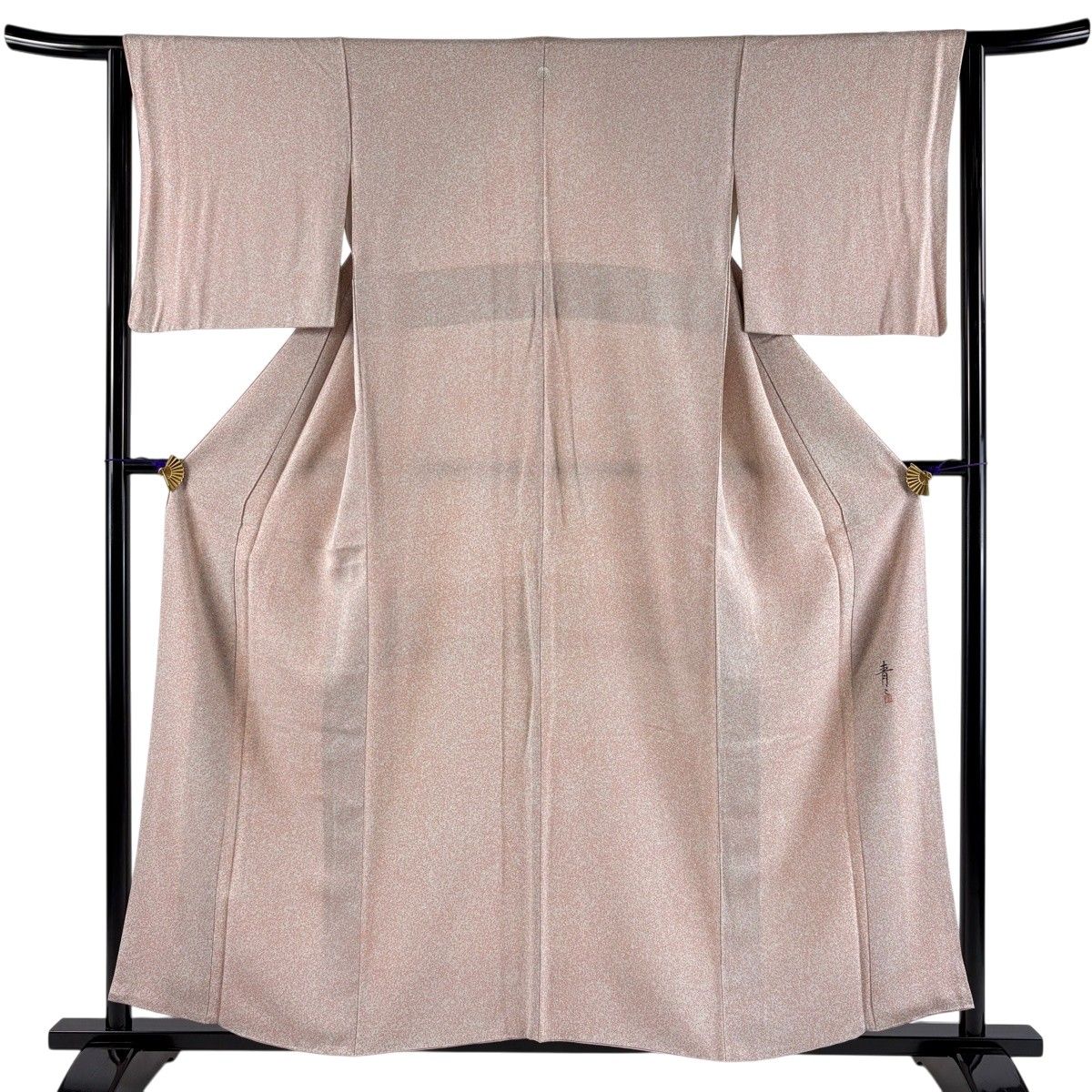 【美品】 小紋 身丈156cm 裄丈63.5cm S 袷 松井青々 落款 幾何学 灰桜 正絹 名品 一つ紋 【中古】