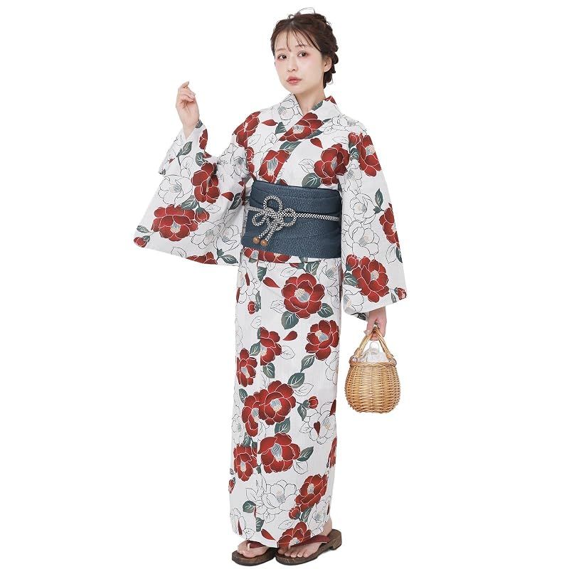 【新品】 [Fuuka] 風香 浴衣 兵児帯 2点 セット レディース フリーサイズ 椿 臙脂 (兵児帯/日本製/ネイビー) X5008B233