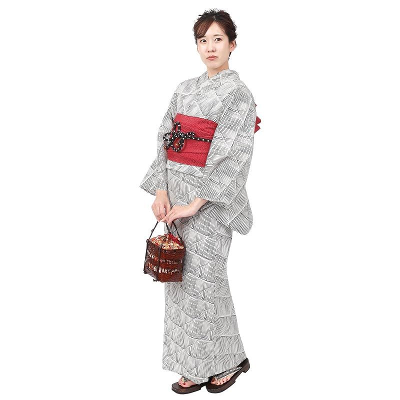 【新品】 [Fuuka] 風香 浴衣 4Lサイズ レディース 兵児帯 2点セット 大きいサイズ 幾何学 白黒 (兵児帯/日本製/レッド) X4020A-4LB115