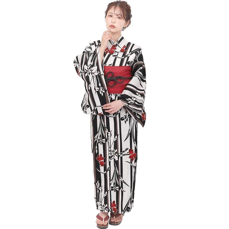【新品】 [Fuuka] 風香 浴衣 レディース 二部式 兵児帯 2点セット セパレート フリーサイズ あやめ 薄ベージュ (兵児帯/日本製/レッド)X50H05B115