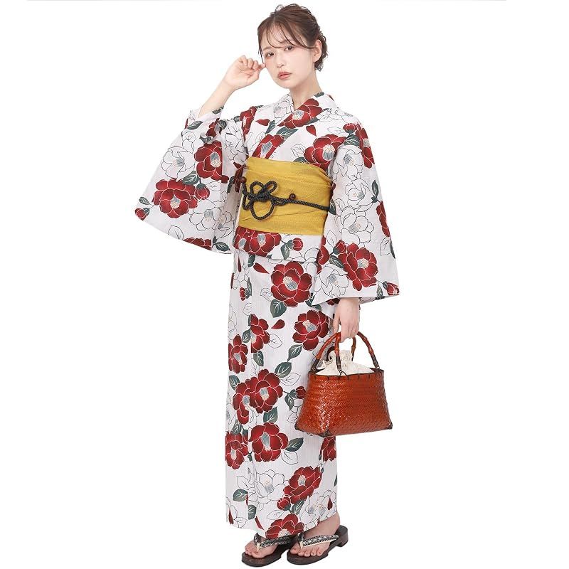 【新品】 [Fuuka] 風香 二部式 浴衣 単品 レディース セパレート フリーサイズ 椿 臙脂 X50H08