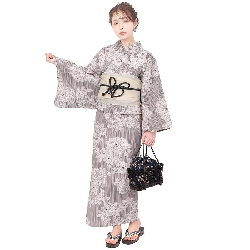 【新品】 [Fuuka] 二部式 セパレート 浴衣 単品 レディース 大人 フリーサイズ 牡丹 ベージュ 白