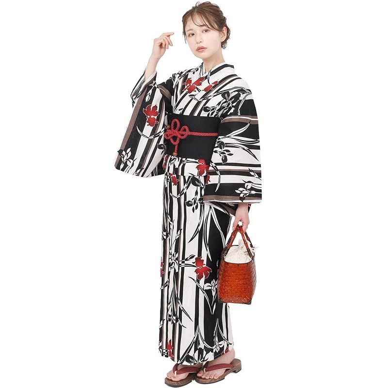 【新品】 風香 浴衣 レディース 作り帯 ワンタッチ 2点 セット フリーサイズ あやめ 薄ベージュ (ワンタッチ作り帯/日本製/黒) X500519