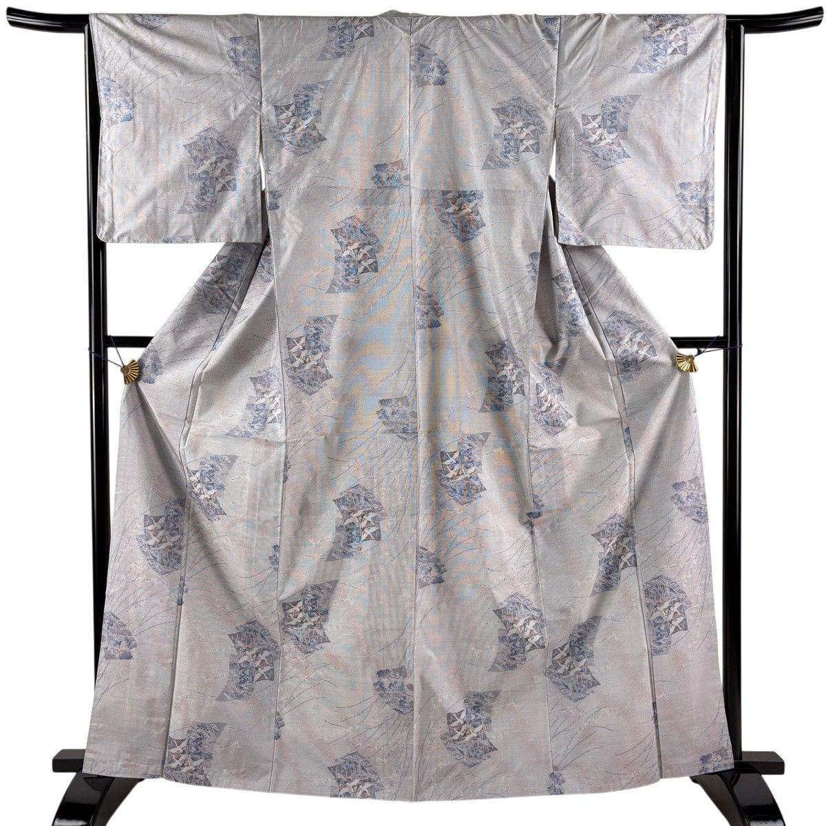 【美品】 大島紬 身丈165cm 裄丈64.5cm M 袷 都喜ヱ門 証紙 色紙 鶴 灰紫 正絹 逸品 【中古】