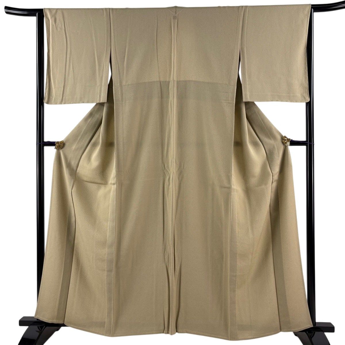 美品】 色無地 身丈162cm 裄丈64cm M 単衣 地紋 薄茶色 正絹 優品 一つ