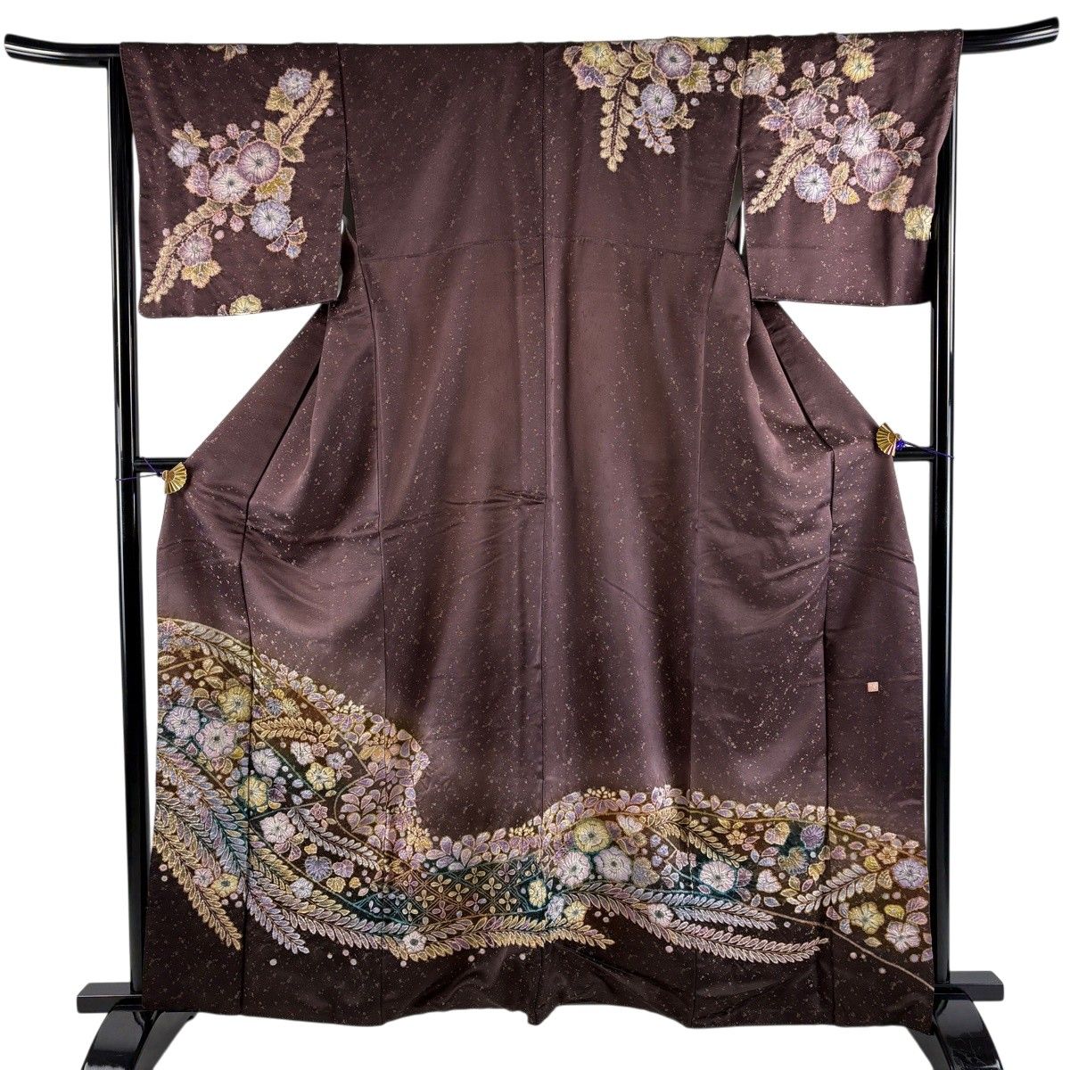 【美品】 訪問着 身丈162.5cm 裄丈66cm M 袷 落款 辻が花 熨斗 金通し ぼかし 茶紫 正絹 名品 【中古】