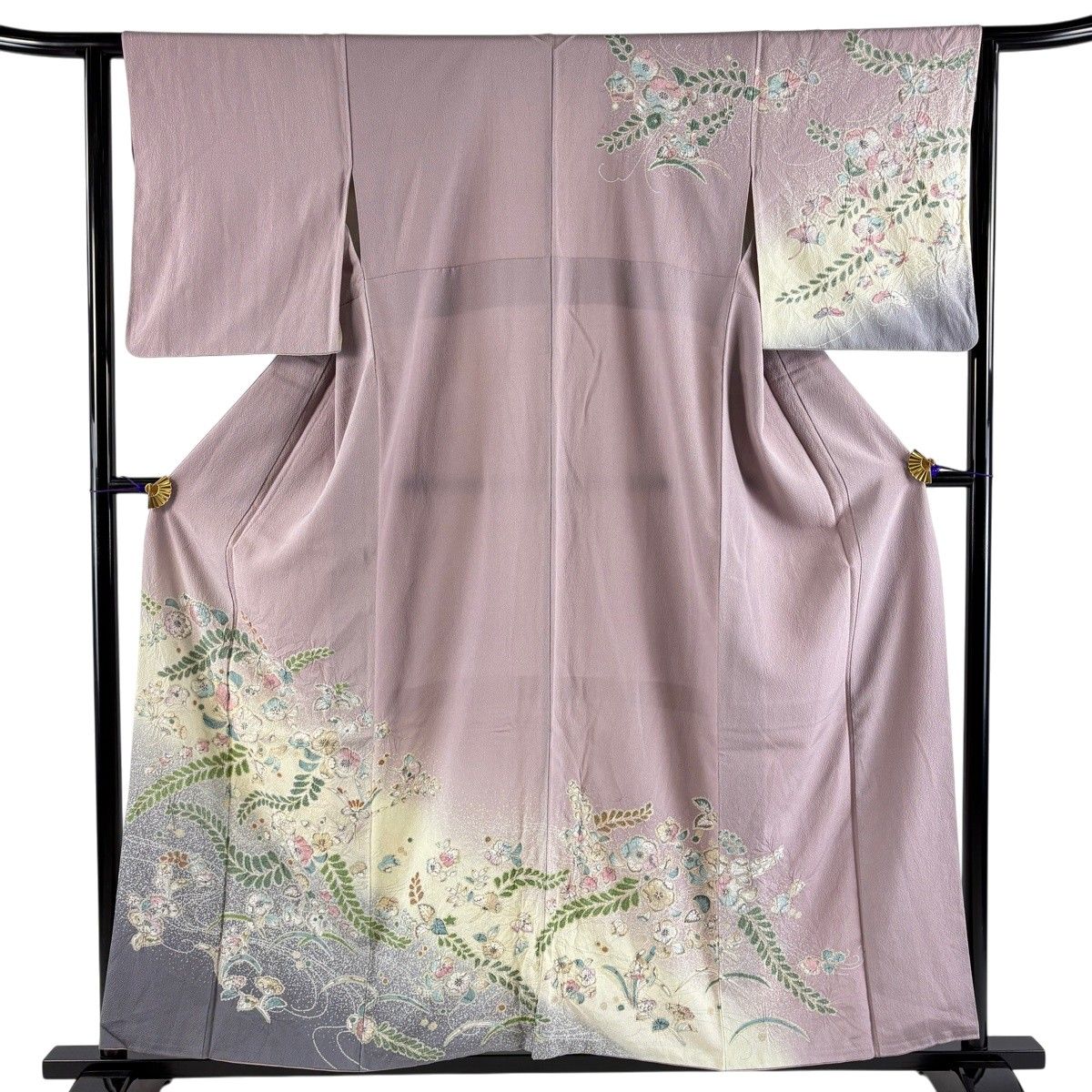 訪問着 身丈157cm 裄丈62cm S 袷 辻が花 流水 金彩 ぼかし 薄紫 正絹 名品 【中古】