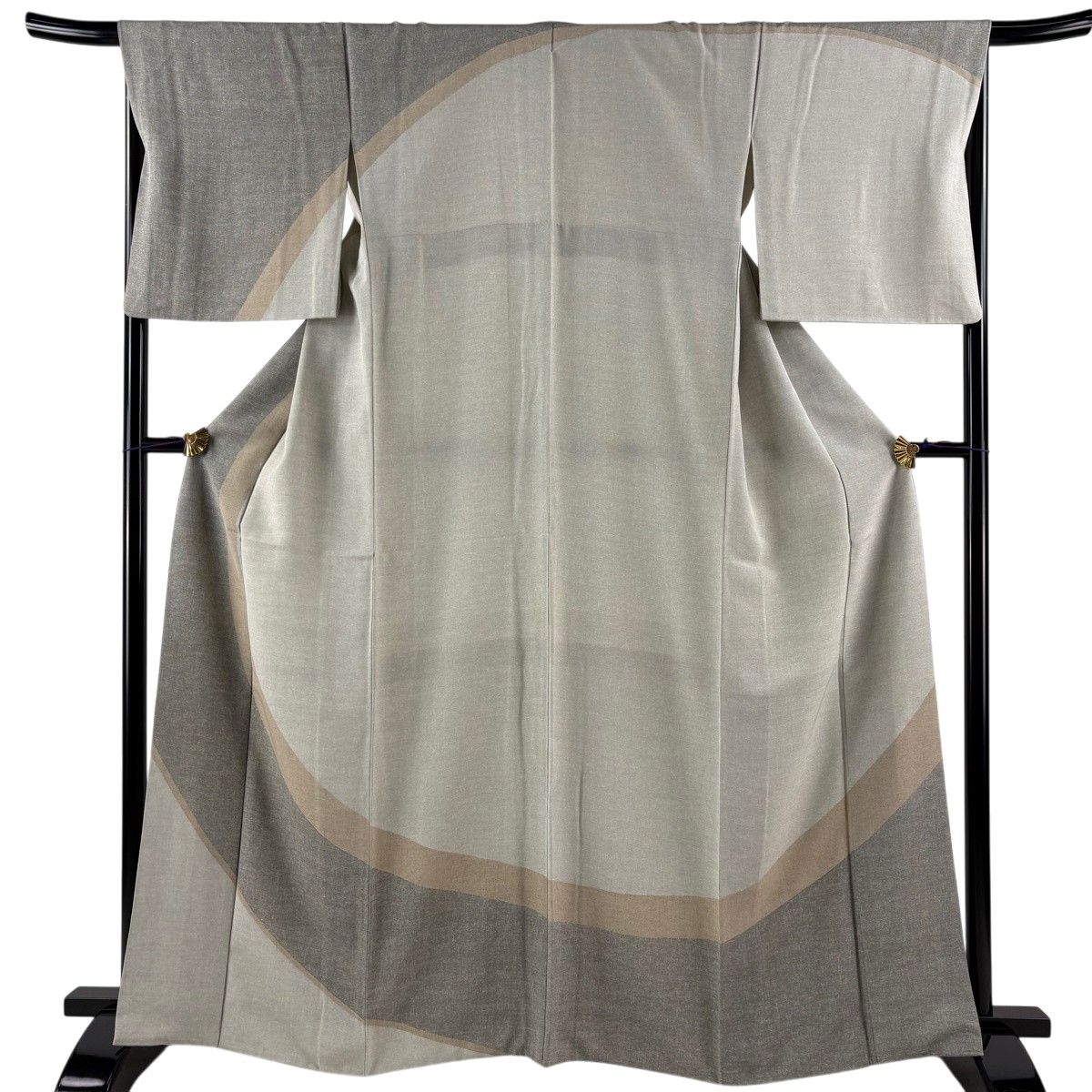【美品】 訪問着 身丈166cm 裄丈66cm M 袷 幾何学 染め分け 灰色 正絹 秀品 【中古】