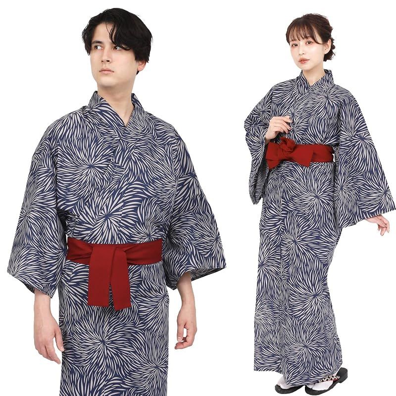 【新品】 [Fuuka] 旅館浴衣 帯 2点 セット 男女兼用 温泉 浴衣 リネン 色みやび帯 業務用 菊花紋 Sサイズ (色みやび帯/エンジ)