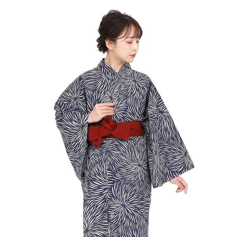 【新品】 [Fuuka] 旅館浴衣 帯 2点 セット 男女兼用 温泉 浴衣 リネン 色みやび帯 業務用 菊花紋 Sサイズ (色みやび帯/エンジ)