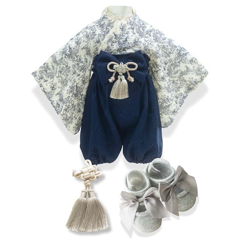 【新品】 [スウィートマミー] ベビー袴 和服 こどもの日 端午の節句 新生児 お食い初め お宮参り 初節句 お雛様 桃の節句 ひな祭り 七五三 出産祝い ギフト フォーマル 3点セット [トワルドジュイネイビー/80]