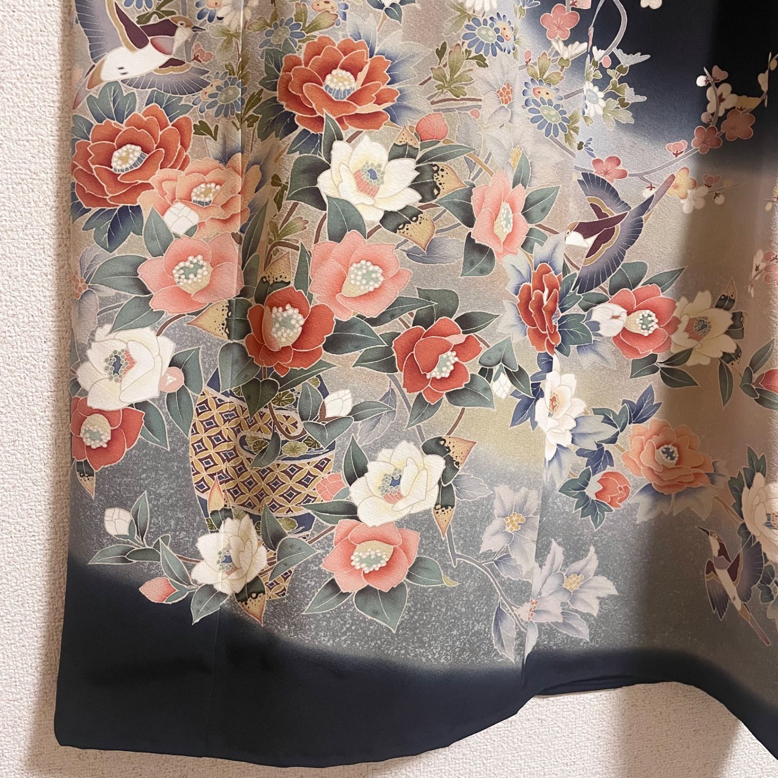 一点物 着物リメイク ロングワンピース ドレス 黒留袖 正絹 作家物