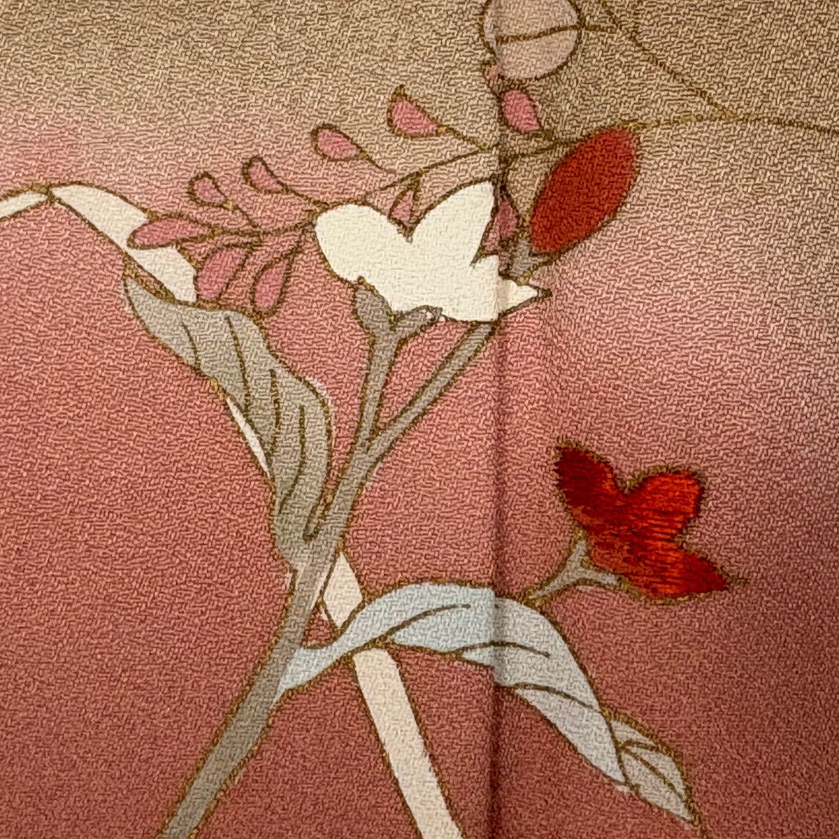 訪問着 身丈166cm 裄丈67.5cm L 袷 草花 萩 金彩 刺繍 茶色 正絹 秀品