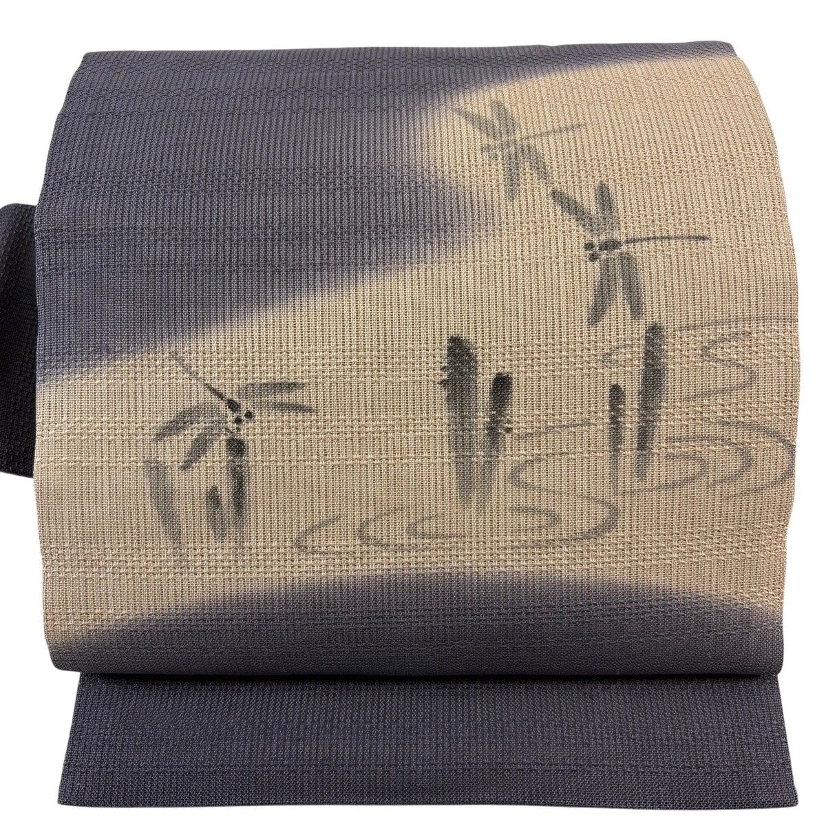 【美品】 名古屋帯 名品 夏帯 トンボ 流水 灰紫 正絹 【中古】
