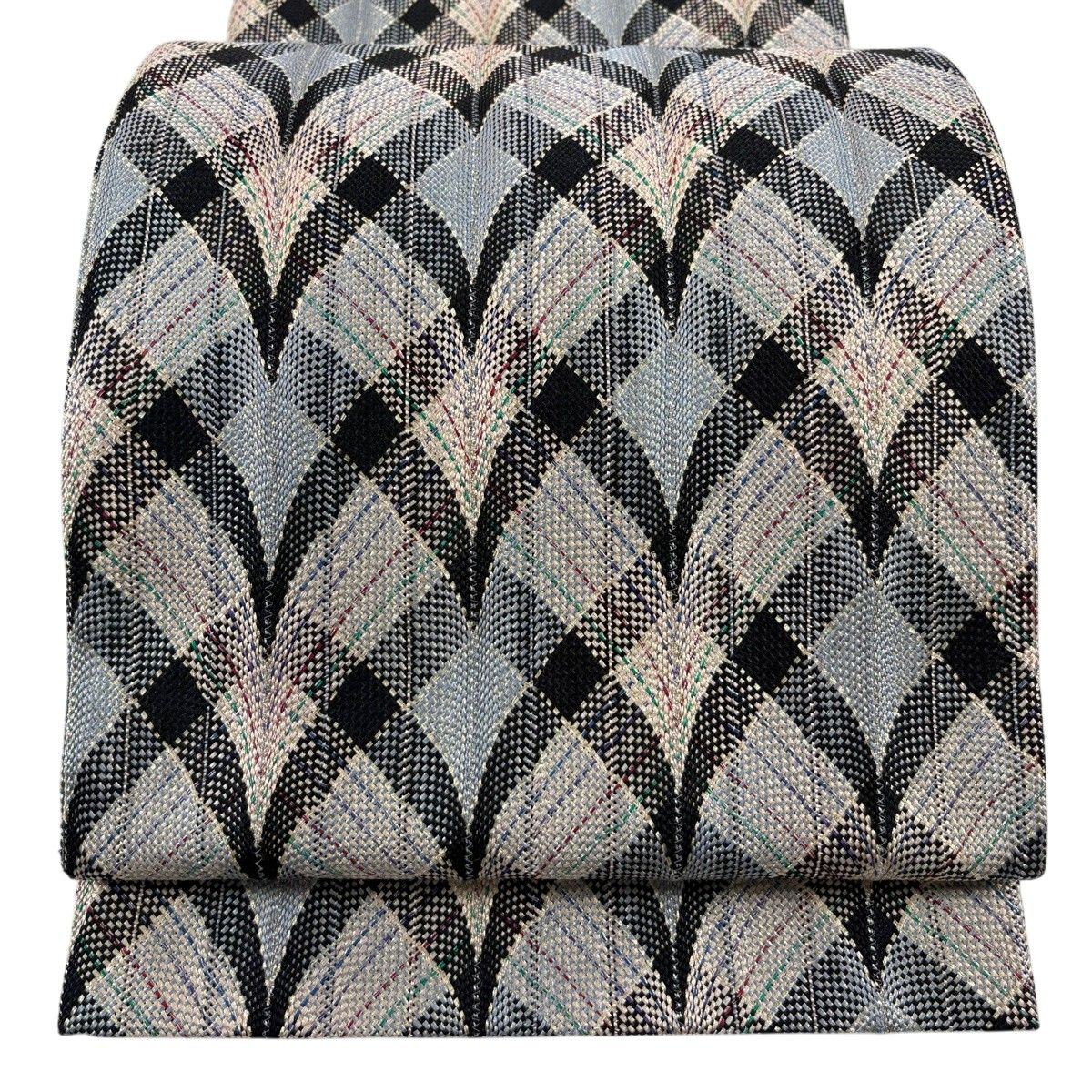 【美品】 袋帯 名品 幾何学模様 金糸 黒 全通 正絹 【中古】