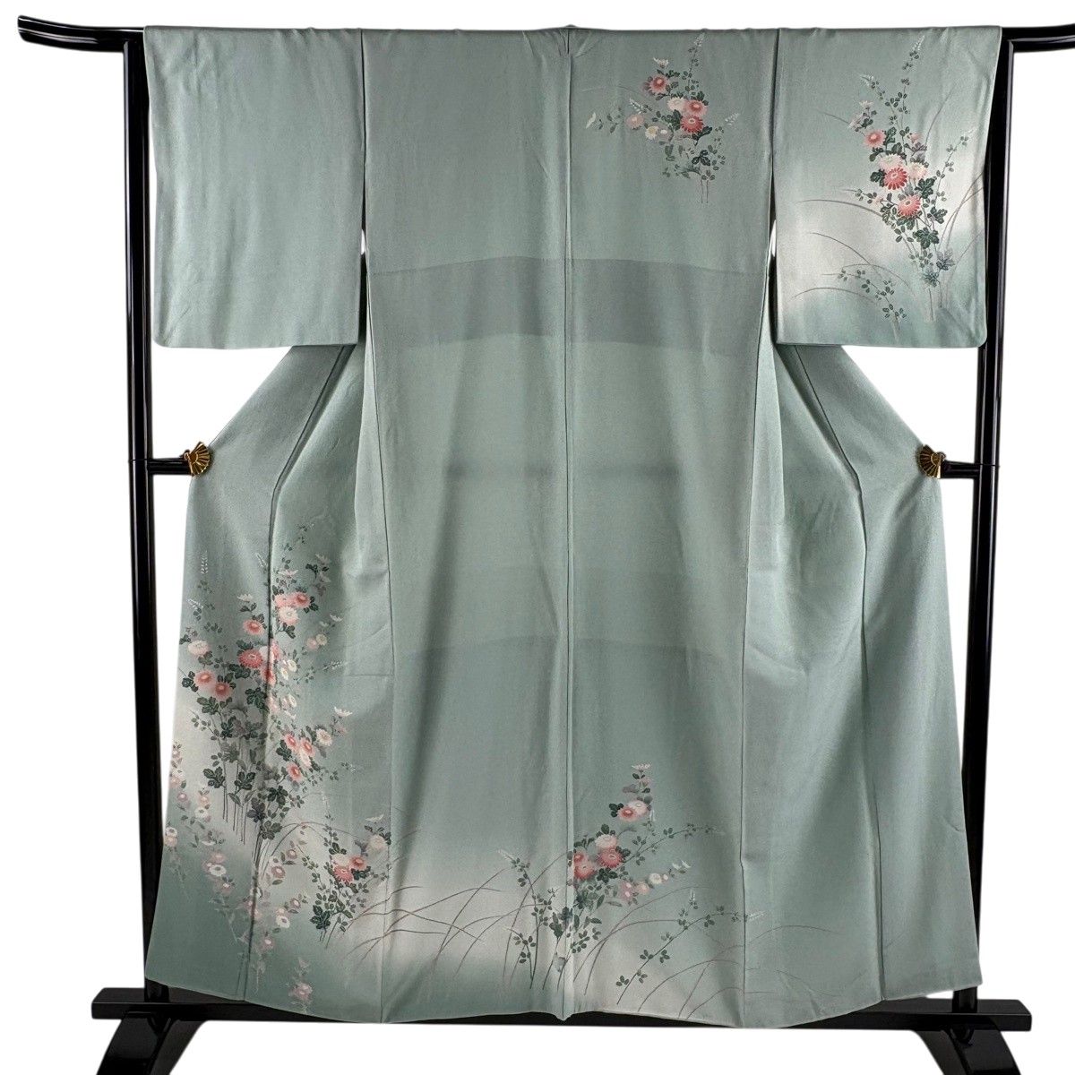 訪問着 身丈157cm 裄丈64cm M 袷 菊 ぼかし 薄緑 正絹 秀品 【中古】