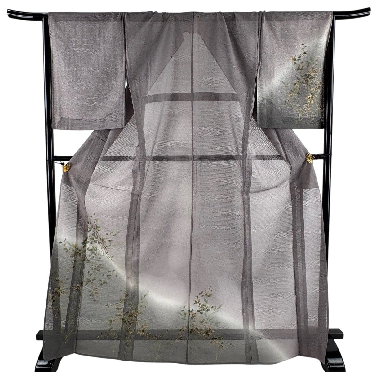 付下げ 身丈171.5cm 裄丈68cm L 薄物 草花 金彩 ぼかし 灰紫 正絹 秀品 【中古】