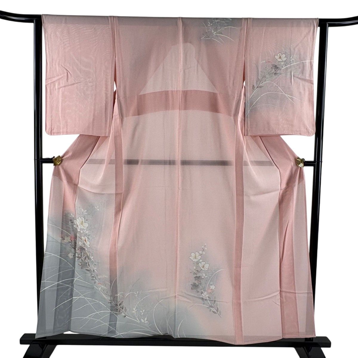付下げ 身丈156cm 裄丈63cm S 単衣 絽 枝花 女郎花 金彩 ぼかし ピンク 正絹 秀品 【中古】