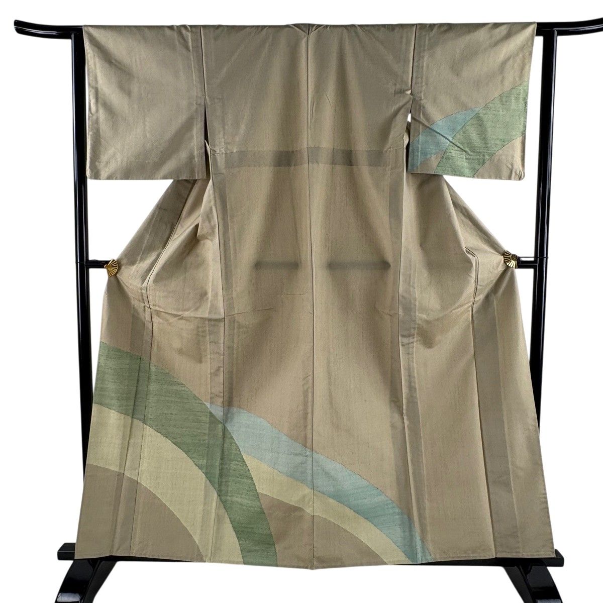付下げ 身丈158cm 裄丈63cm S 単衣 紬地 幾何学模様 薄茶色 正絹 秀品 【中古】