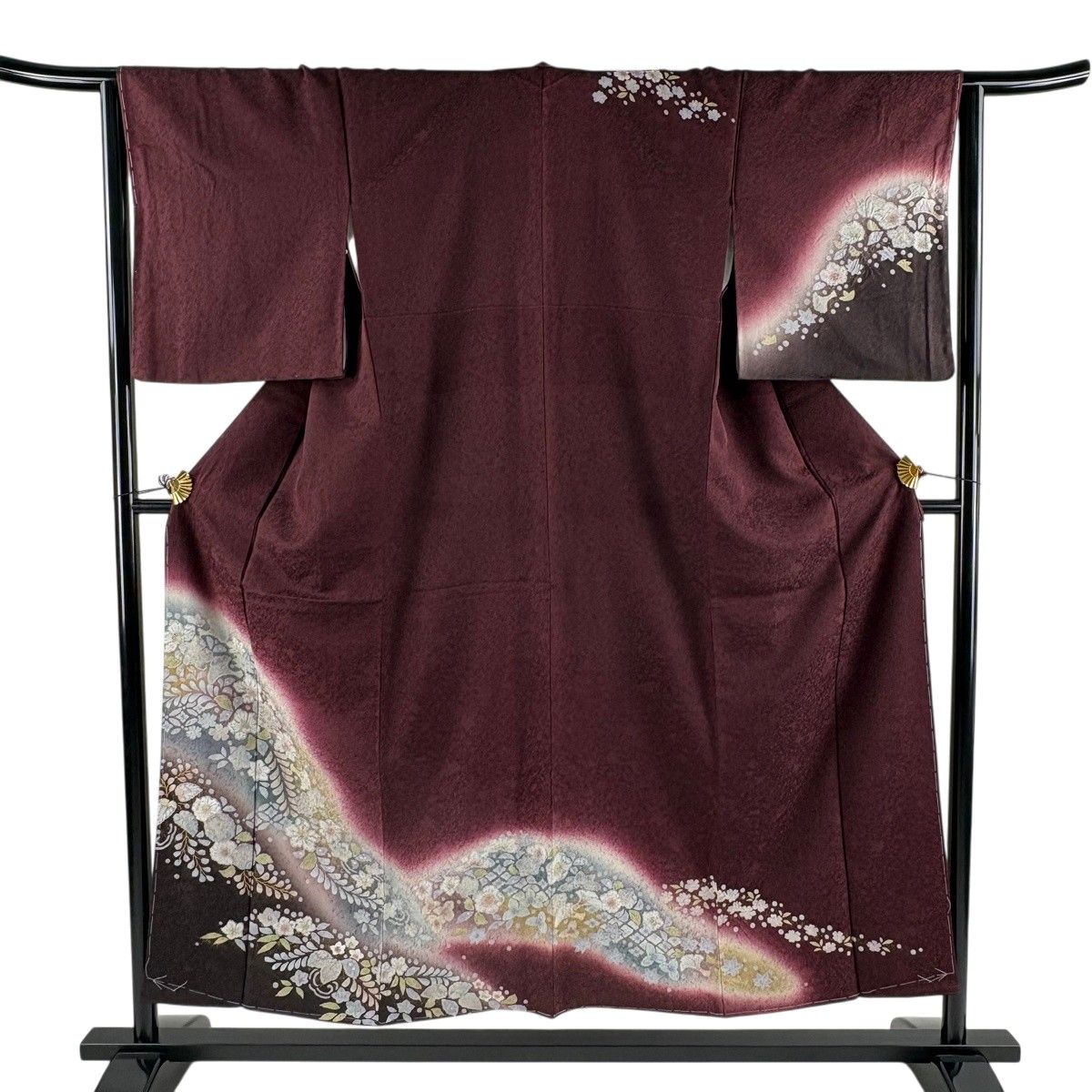 【美品】 訪問着 身丈153.5cm 裄丈64cm M 袷 辻が花柄 金彩 ぼかし 赤紫 正絹 秀品 【中古】