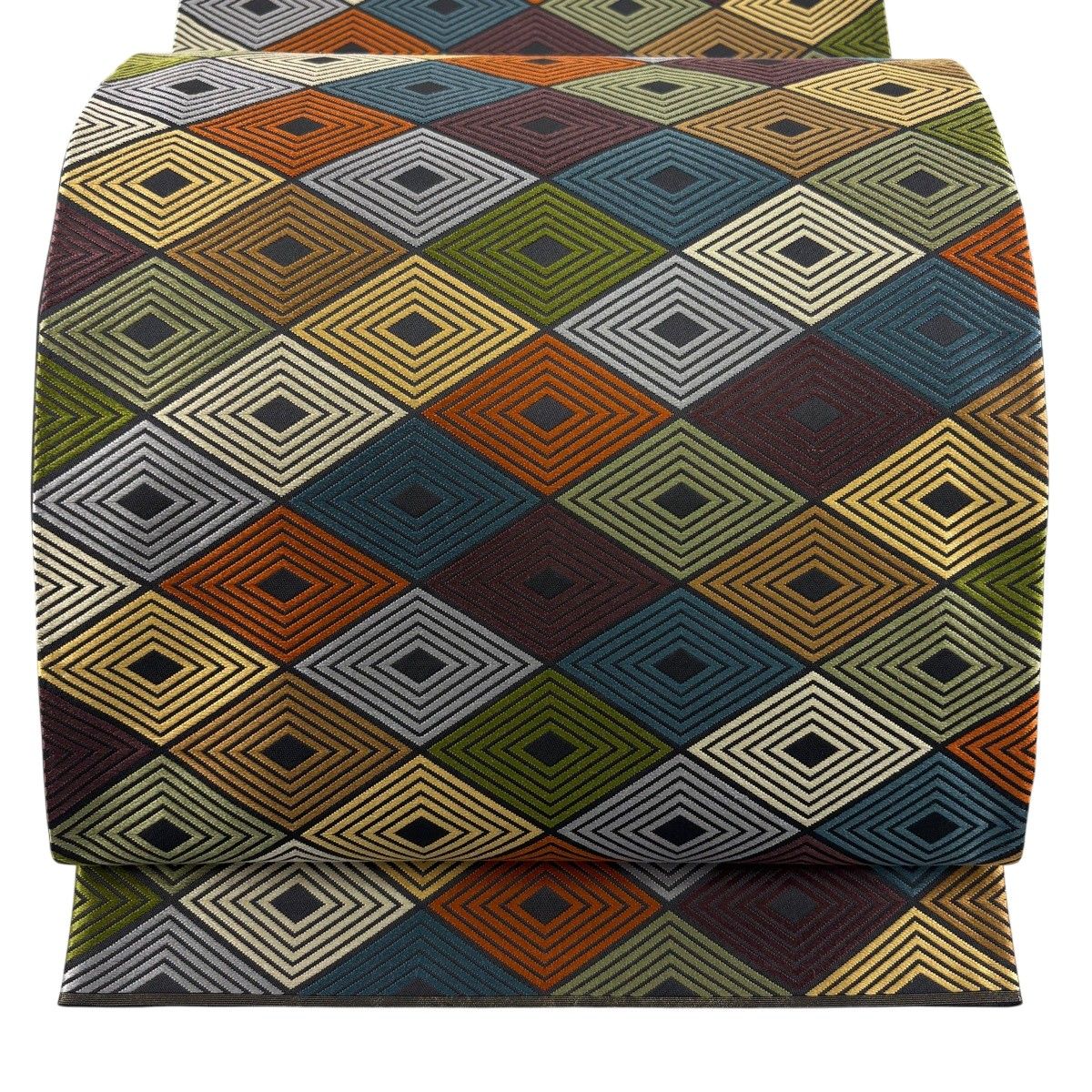 【美品】 袋帯 秀品 菱 刺繍 黒灰 六通 正絹 【中古】