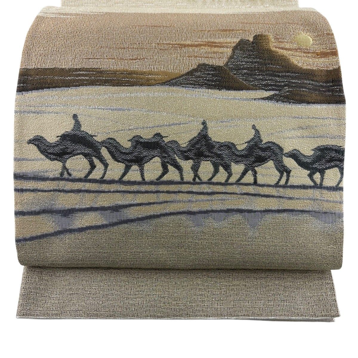【美品】 袋帯 秀品 関西仕立て 月の砂漠 ベージュ お太鼓柄 正絹 【中古】