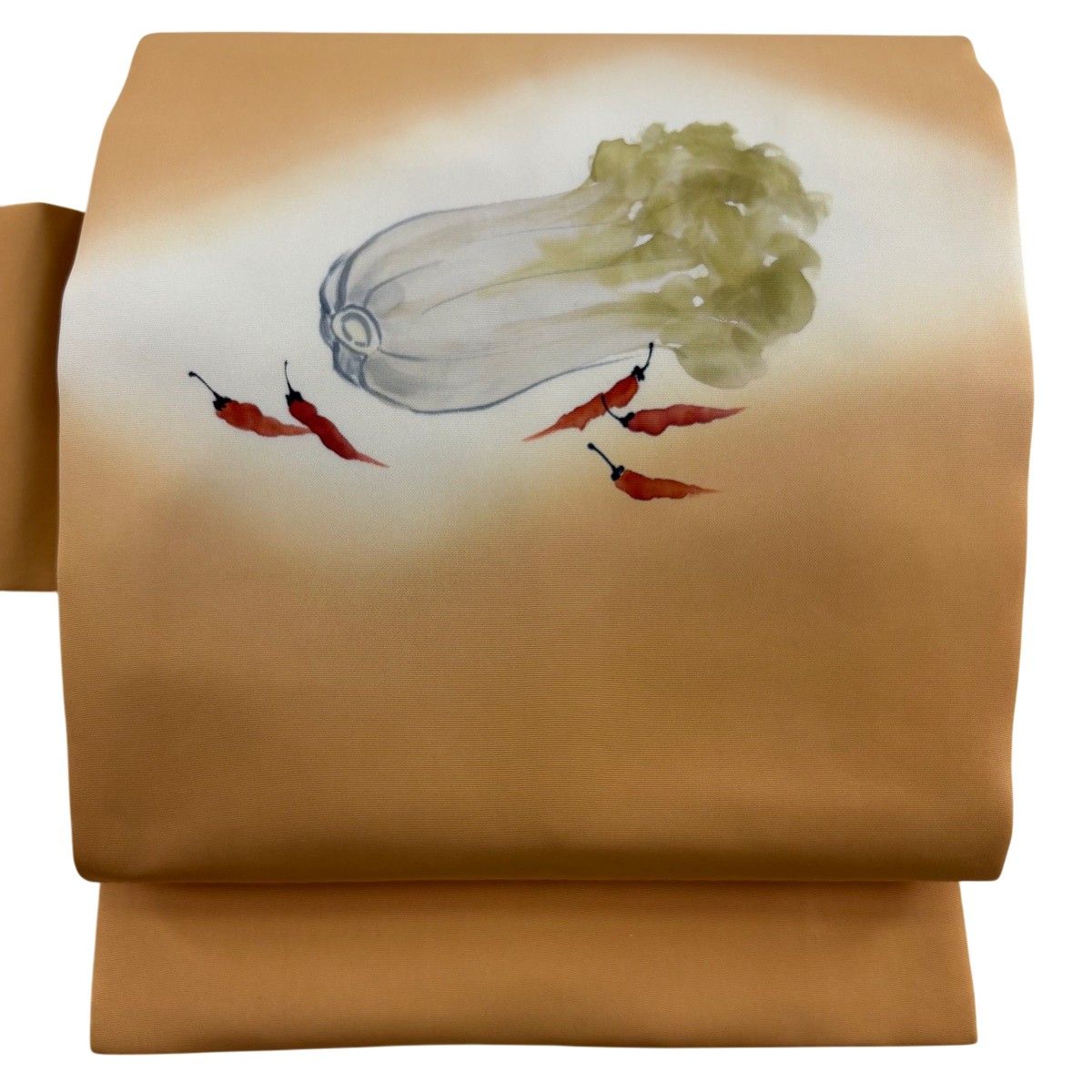 【美品】 名古屋帯 秀品 落款 野菜 オレンジ 正絹 【中古】