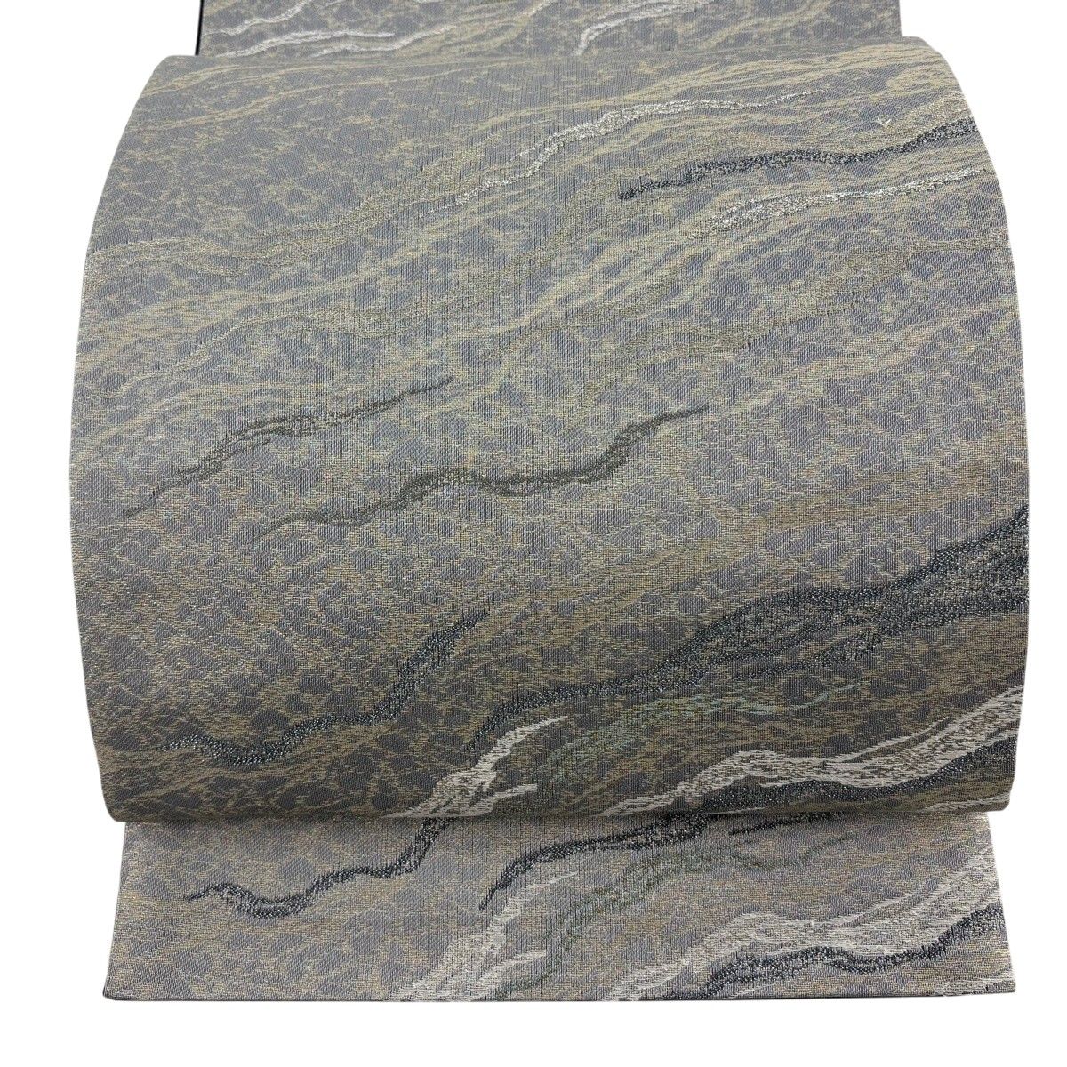 【美品】 袋帯 秀品 波 箔 灰紫 六通 正絹 【中古】