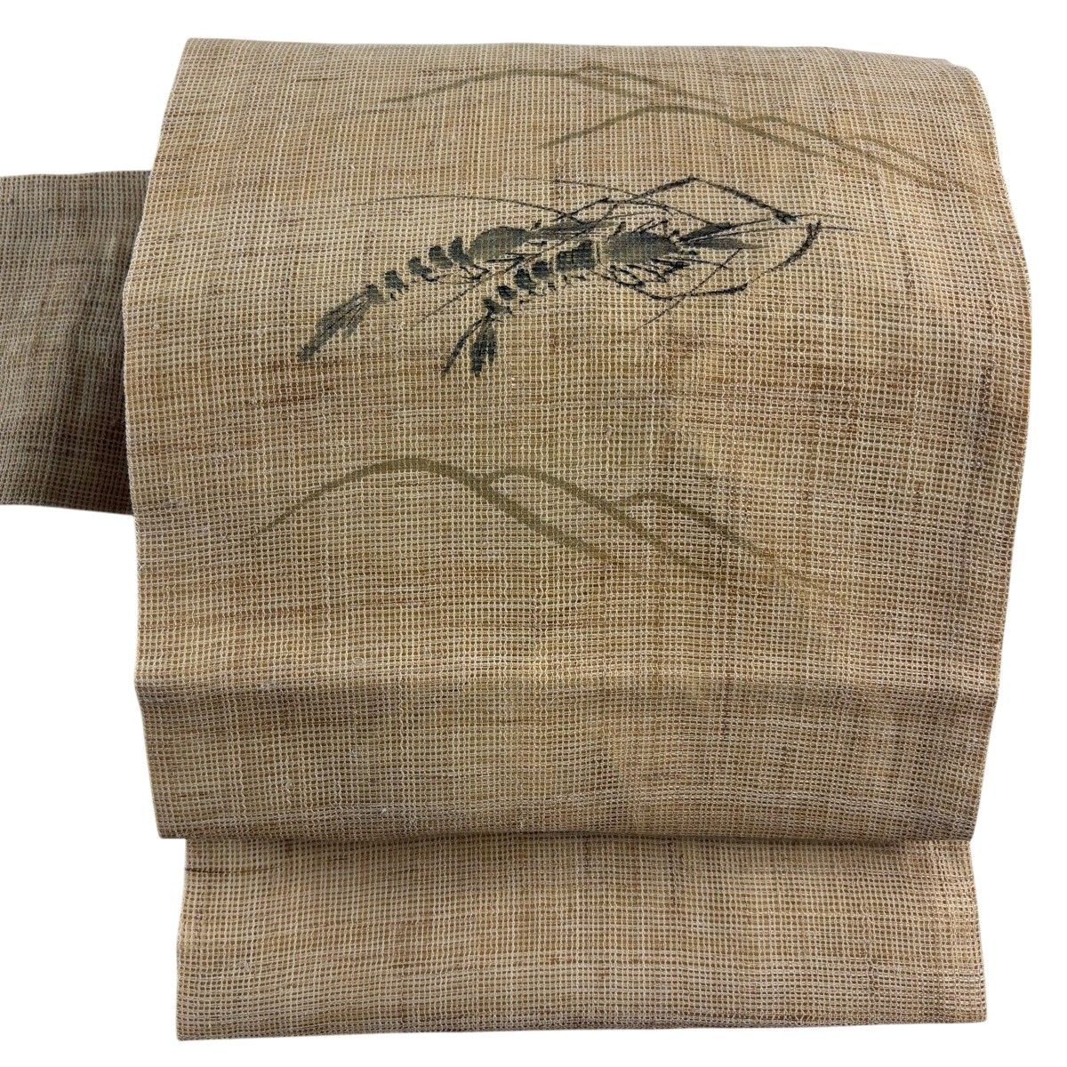 名古屋帯 秀品 夏帯 海老 波 薄茶色 麻 【中古】