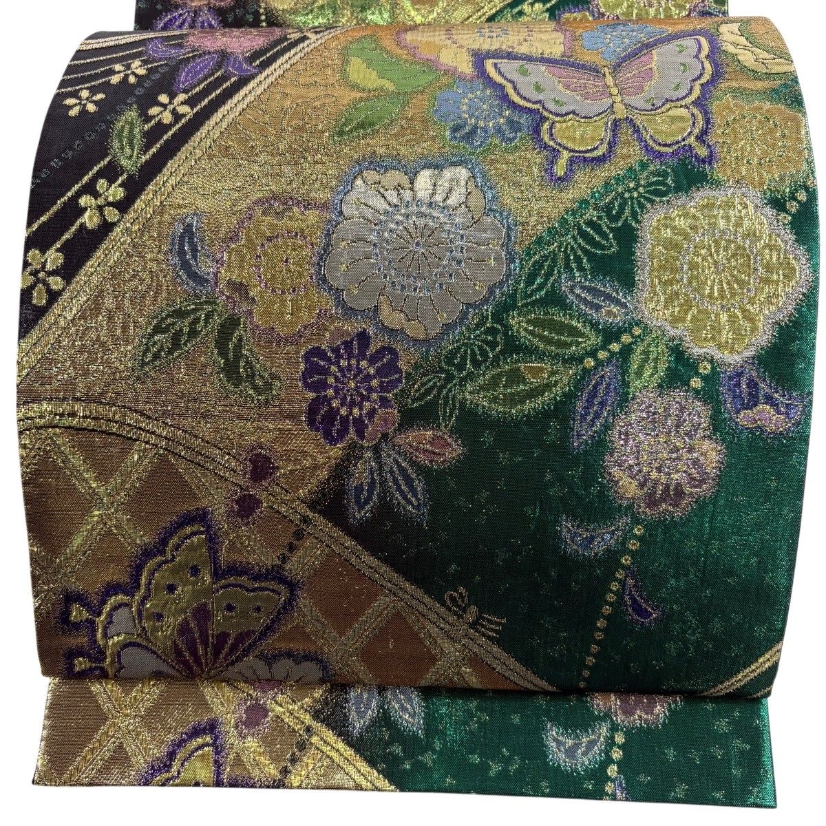 美品】 袋帯 秀品 振袖向き 蝶 桜 箔 緑 六通 正絹 【中古】 - メルカリ