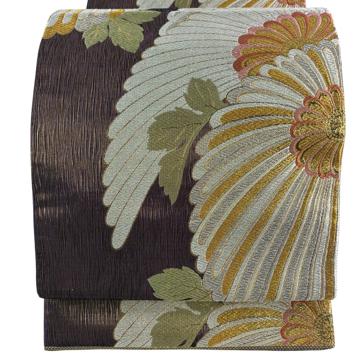 【美品】 袋帯 秀品 菊 金銀糸 箔 紫 六通 正絹 【中古】
