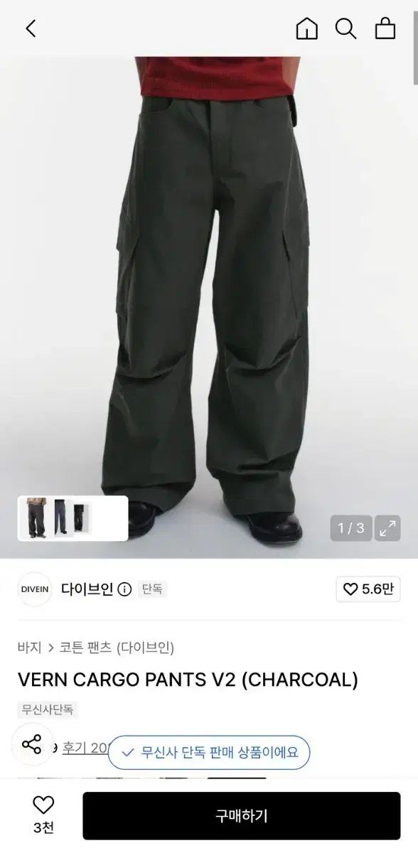 DIVE IN VERN ベーレン カーゴ パンツ V2 チャコール 2 サイズ