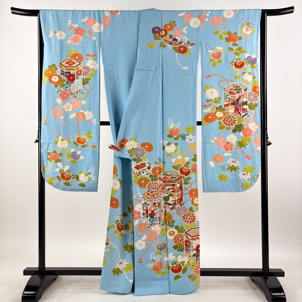 振袖 身丈162cm 裄丈67cm M 袷 千總 落款 貝桶 草花 金糸 金彩 水色