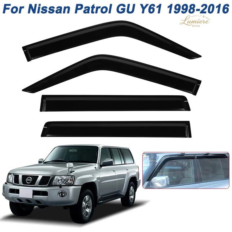 4PCS CAR SIDE WINDOW WIND DEFLECTORS NISSAN PATROL GU Y61 1998-2016 DOOR WEATHER VENT VISORS EYEBROW SUN WIND RAIN SHIELD