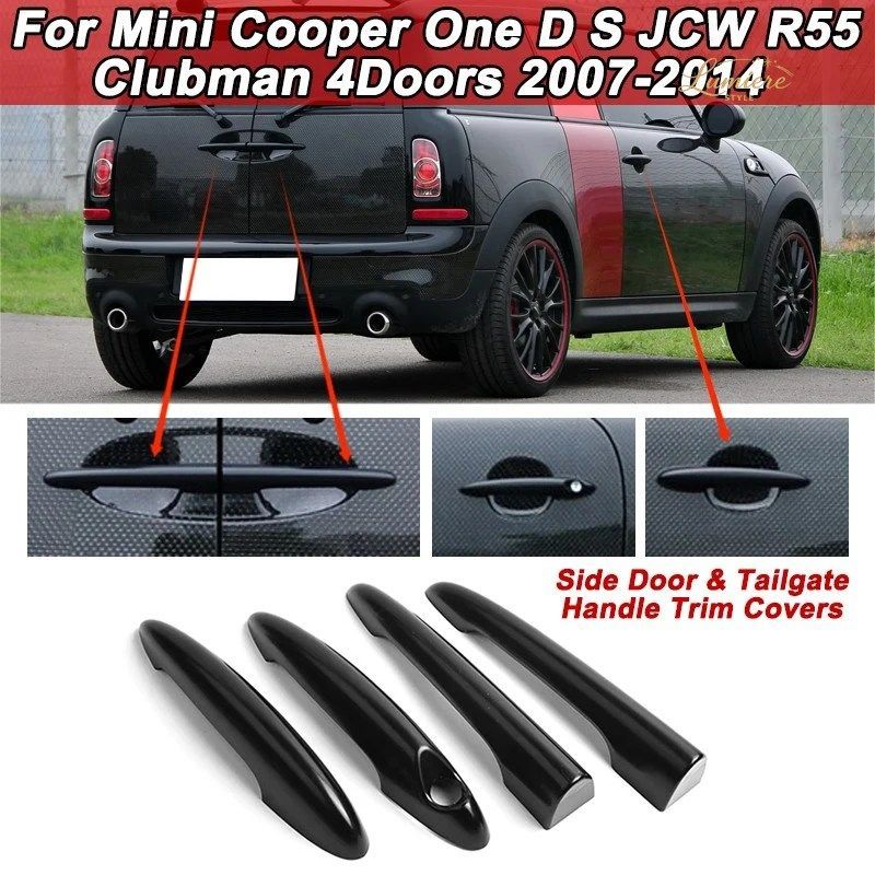 4PCS SIDE DOOR TAILGATE HANDLE COVER TRIM MINI COOPER ONE D S R55 CLUBMAN 4DOORS 2007-2014 GRIP BAR ANTI-SCRATCH SHELL