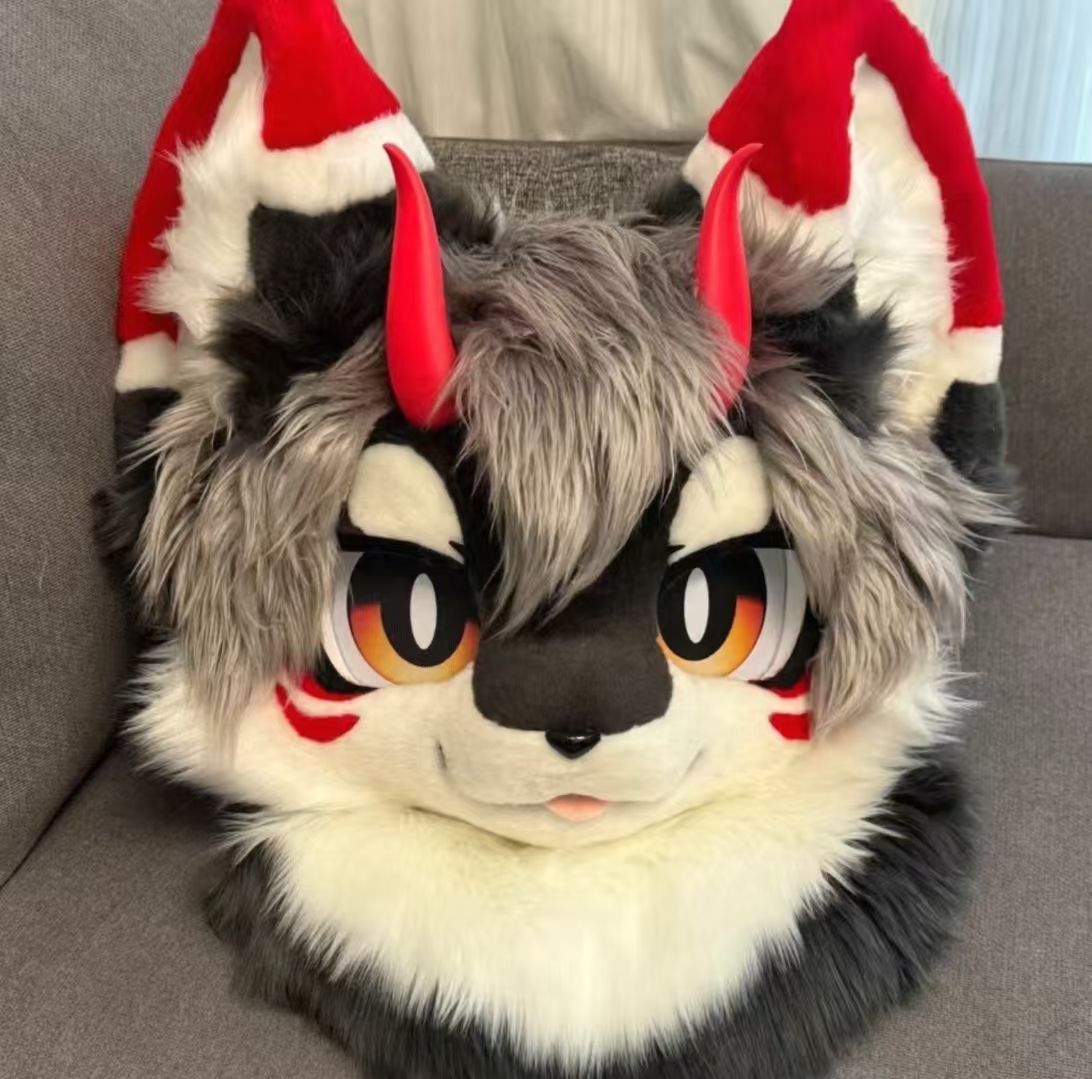 受注制作 鬼角オオカミ ファースーツヘッド furry ケモノ コスプレ