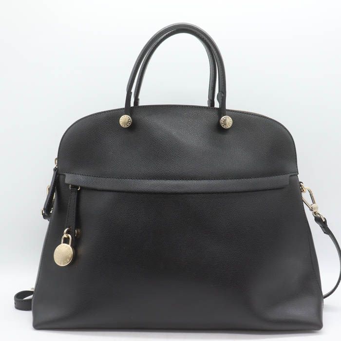フルラ ショルダーバッグ 鞄 カバン ブランド パイパー 2way 本革 レザー イタリア製 黒 レディース ブラック Furla 【中古】